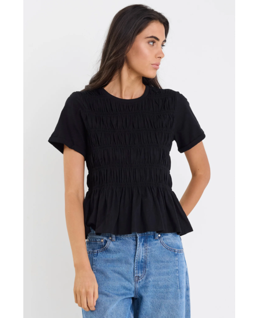 Stories Be Told Neat Slub Shirred Detail SS Tee