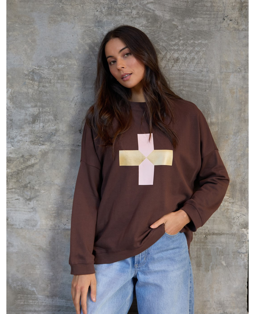 Stella + Gemma Newport Sweat - Choc Blush Cross