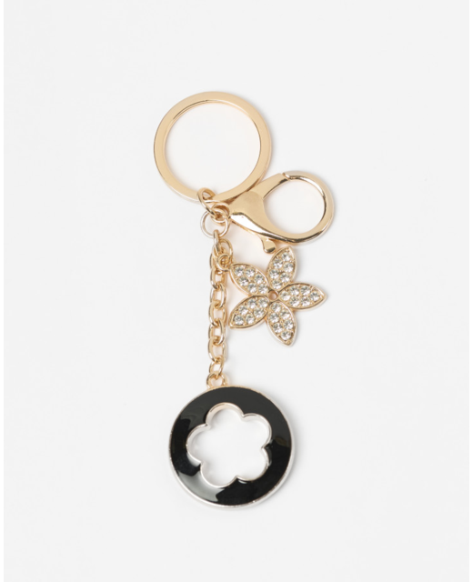Stella + Gemma Gold Flower Disc & Crystal Flower Keychain