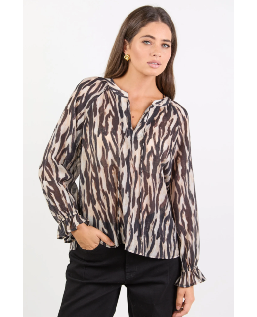 By Rosa Woodland Black Zebra Flounce L/S Top