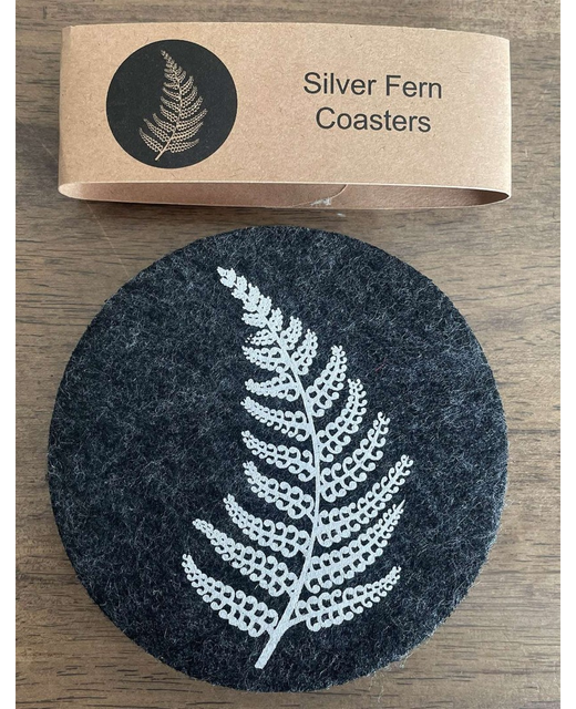 Live Wires Silver Fern on Dk Grey Coasters Set of 4