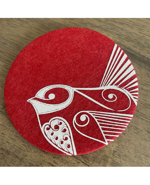 Live Wires Piwakawaka on Red Coasters Set of 4