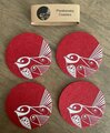 Live Wires Piwakawaka on Red Coasters Set of 4