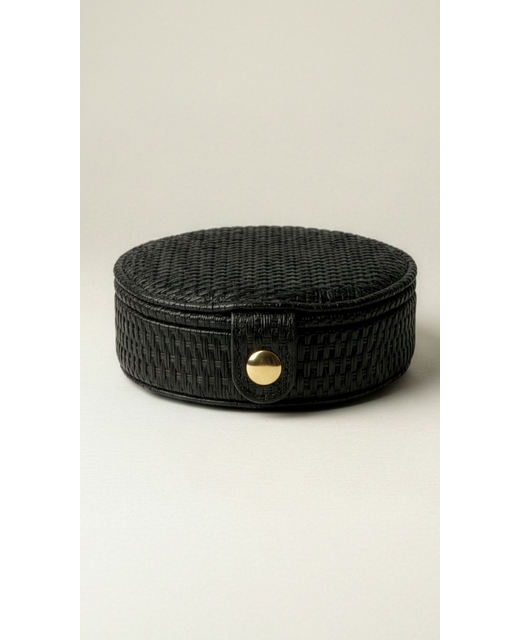 Stella + Gemma Black Woven Round Jewel Box