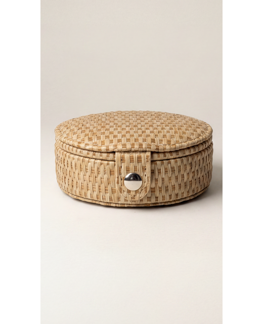 Stella + Gemma Beige Woven Round Jewel Box