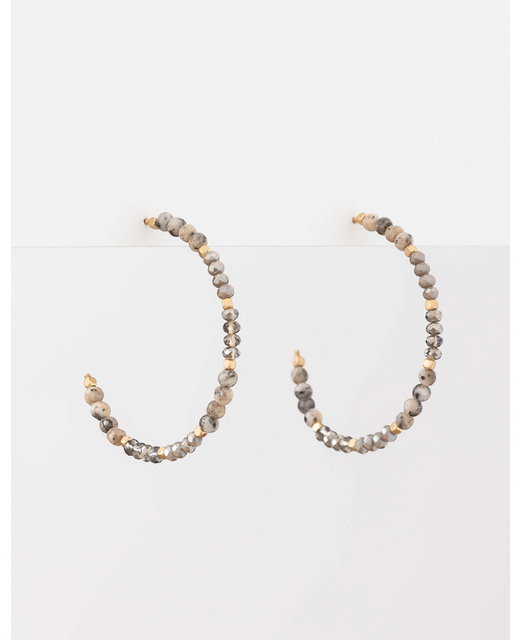 Grey Bead Semi-Hoop Earrings