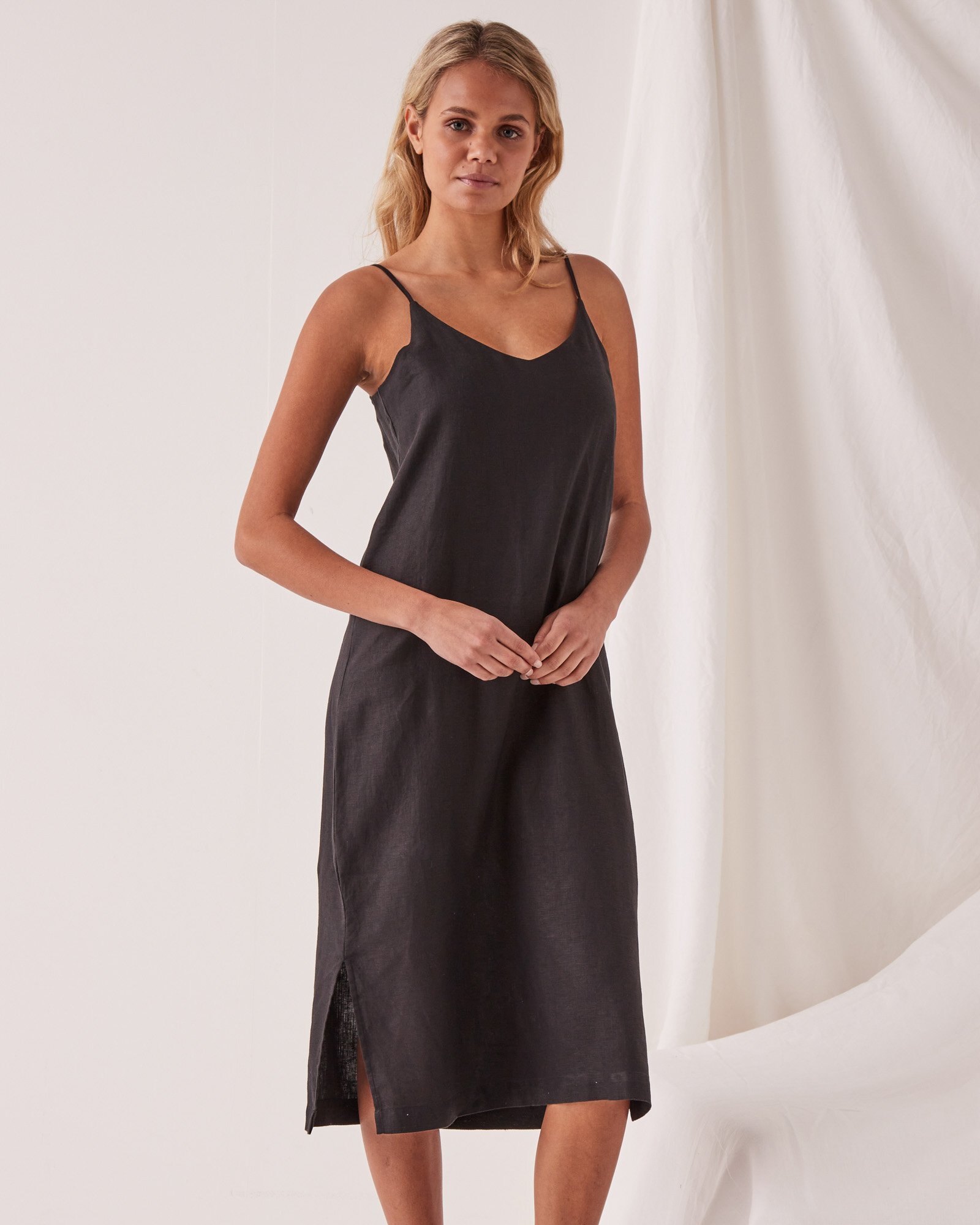 assembly label linen slip dress black