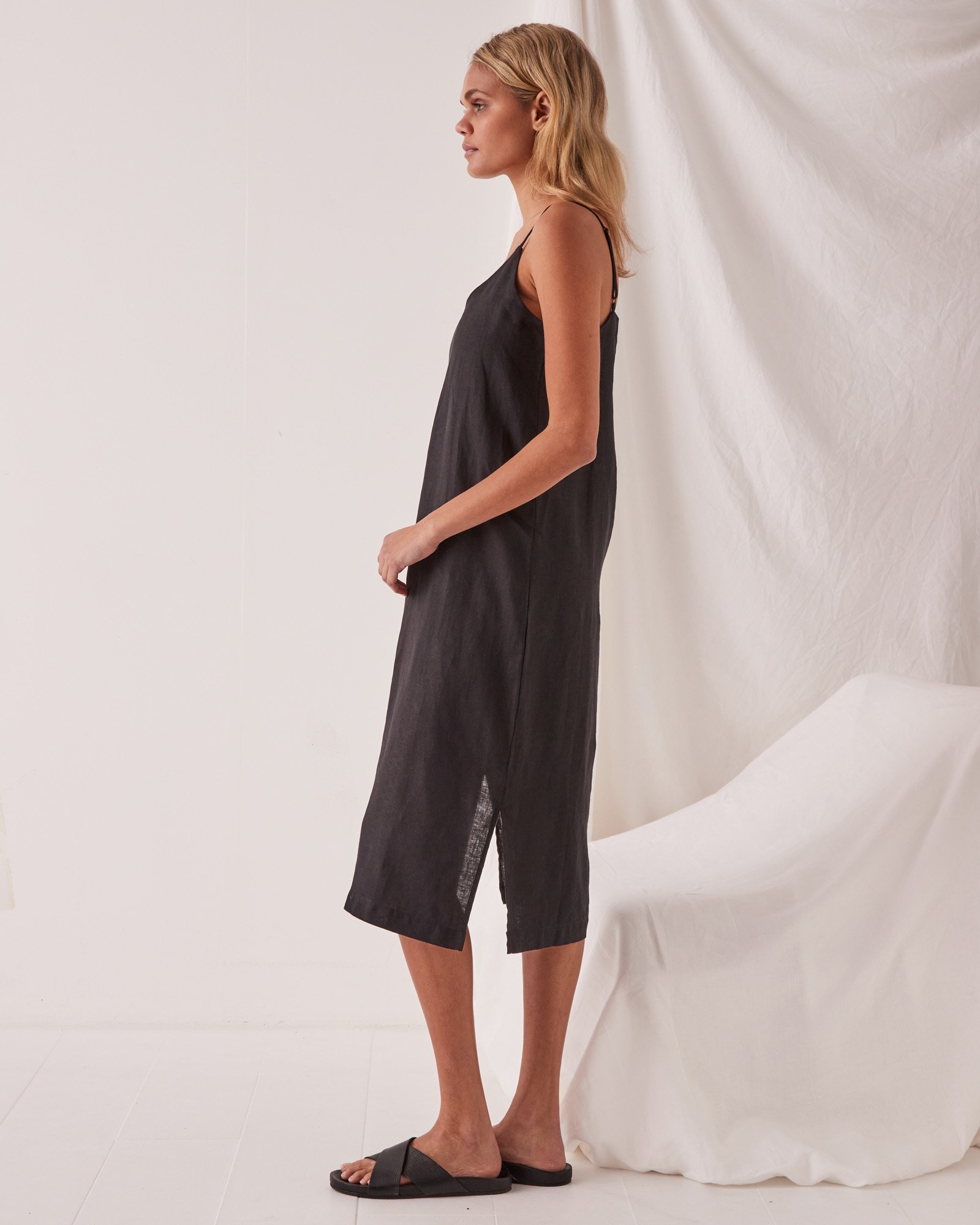 assembly label linen slip dress black